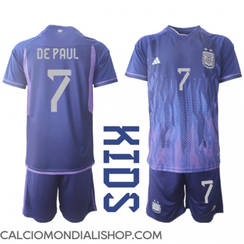 Maglie da calcio Argentina Rodrigo de Paul #7 Seconda Maglia Bambino Mondiali 2022 Manica Corta (+ Pantaloni corti)